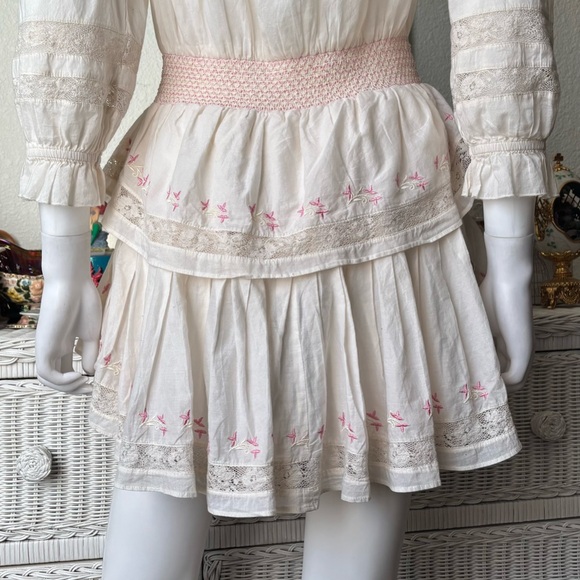 LoveShackFancy 100% Cotton Pop Over Skirt embroidered White & Pink Dress Size S - Picture 6 of 11
